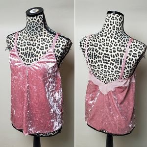 Zara crushed velvet pink tank top shirt shell boho girls trip festival medium